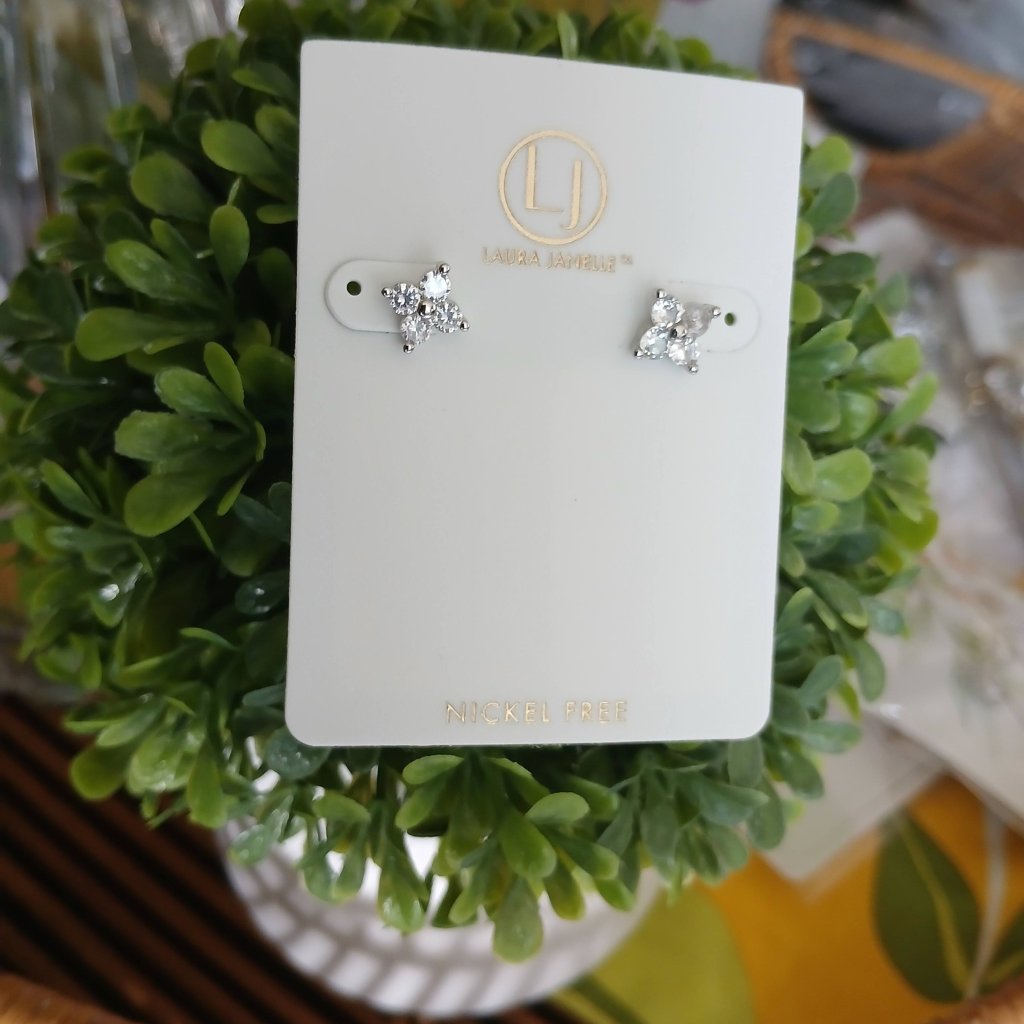 Laura Janelle Nickel Free Minimalist Silver Crystal Flower Post Earrings New